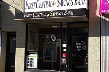 Picture of the exterior of First Central Savings Bank's Bayside Branch.