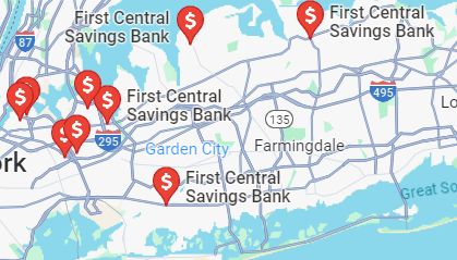Picture of a map showing FCSB branch locations in Queens, Nassau, and Suffolk counties.