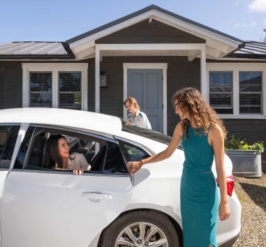 3 women ride-sharing a car. Exemplifies that Zelle can be used to share expenses.